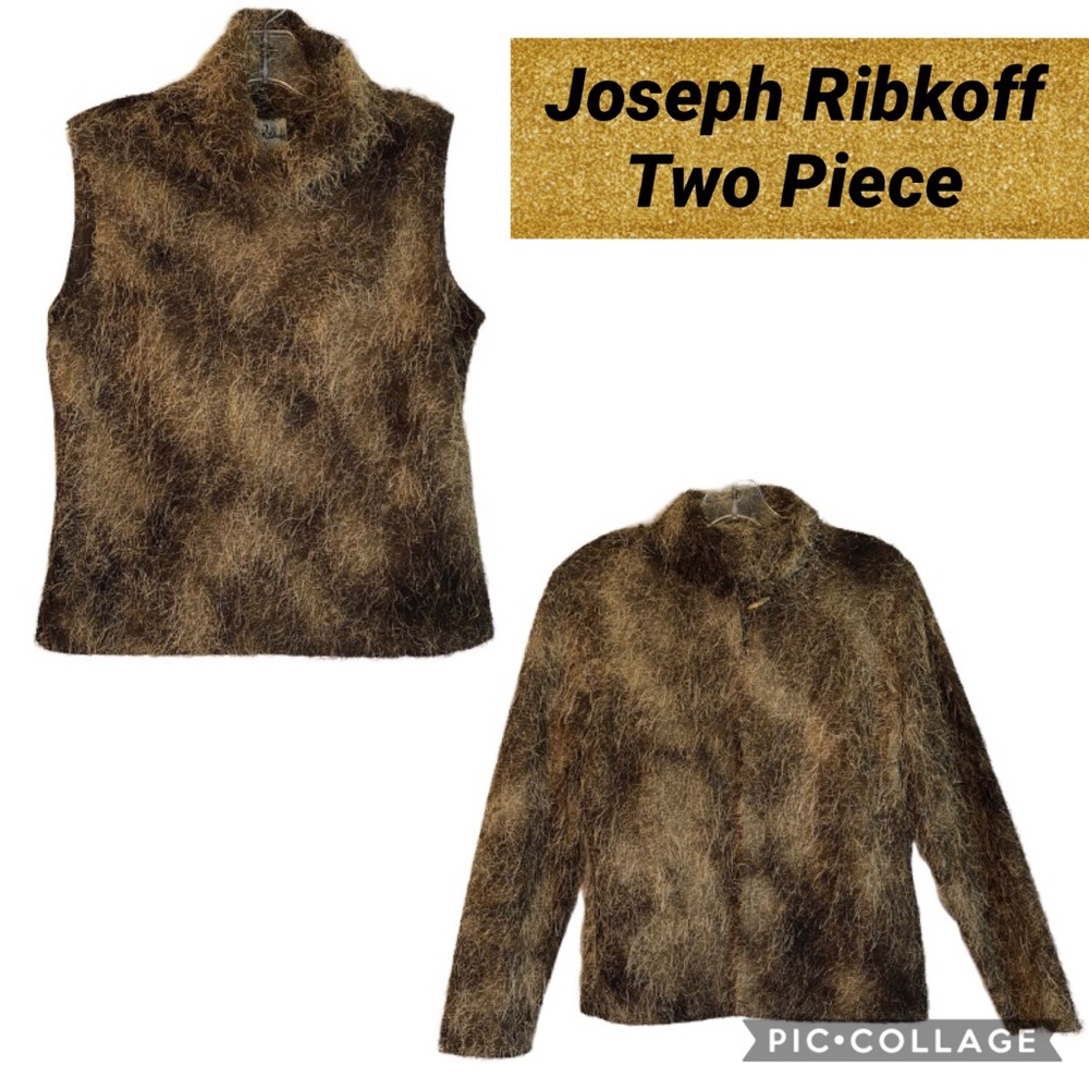 Joseph Ribkoff Brown Fuzzy Top and Jacket 2 Piece